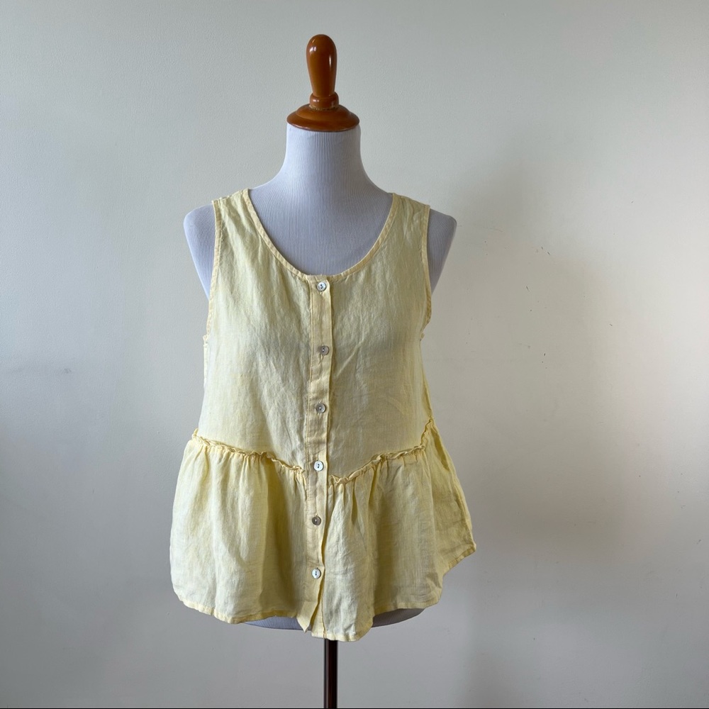 Isaac Mizrahi New York | Linen Button Front Sleeveless Peplum Top